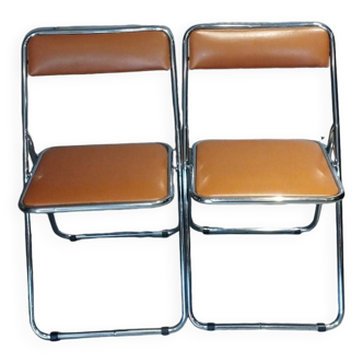 Paire, 2 chaises pliantes vintage couleur fauve