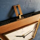 Vintage formica clock silent wall clock trapeze "Hermle gilded black wood"