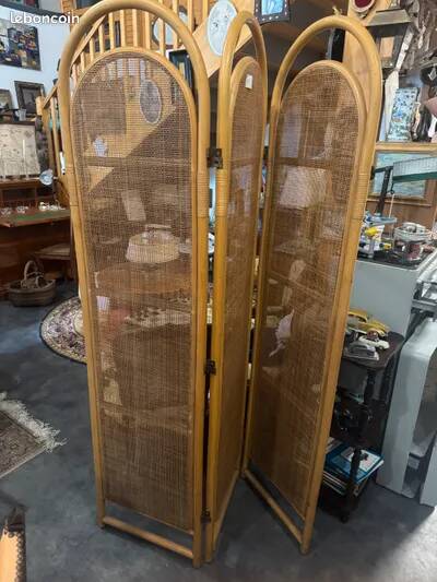 Sculptural Screen in Three Parts in Rattan and Wicker, 1970s