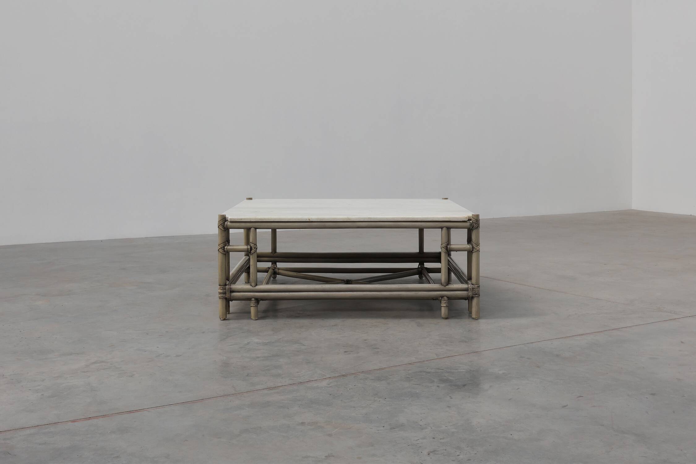 Large Wicker “Attila” Series Coffee Table with marble top by Gasparucci Ita