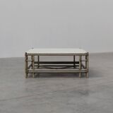 Large Wicker “Attila” Series Coffee Table with marble top by Gasparucci Ita