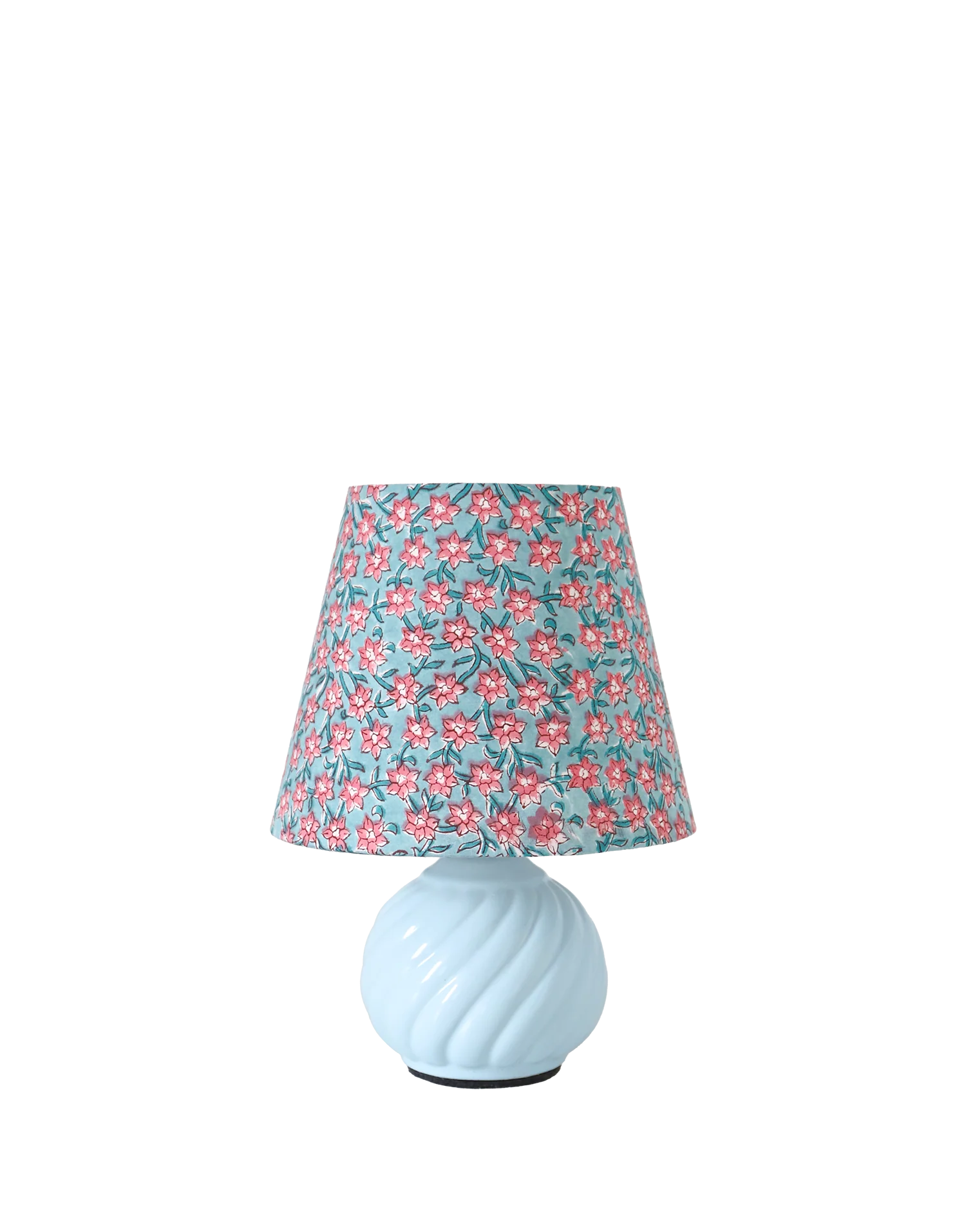 Recycled vintage lamp — twisted blue ceramic base, floral shade