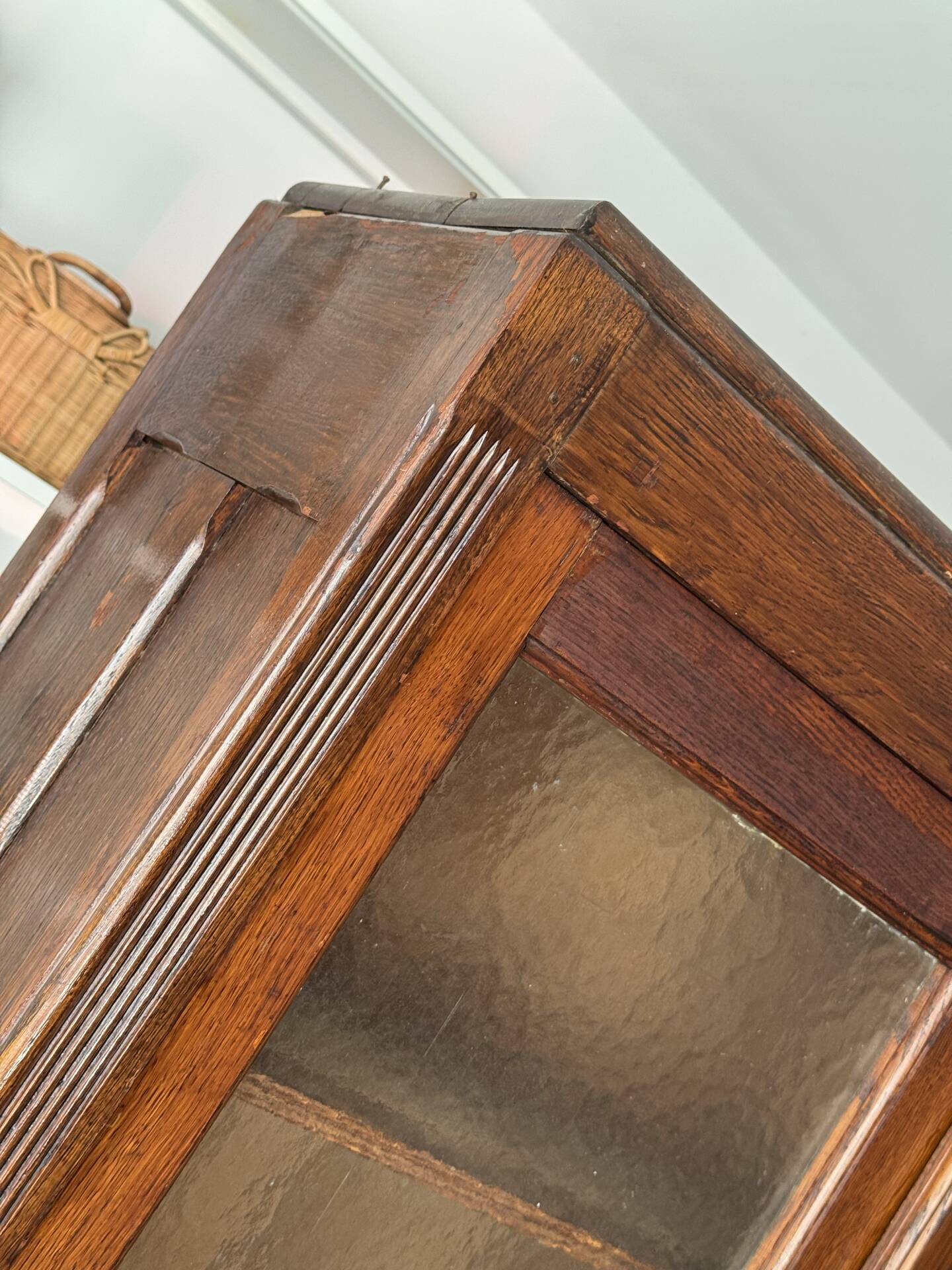 Old glass cabinet, vintage bookshelf, display case, cabinet, pharmacy.
