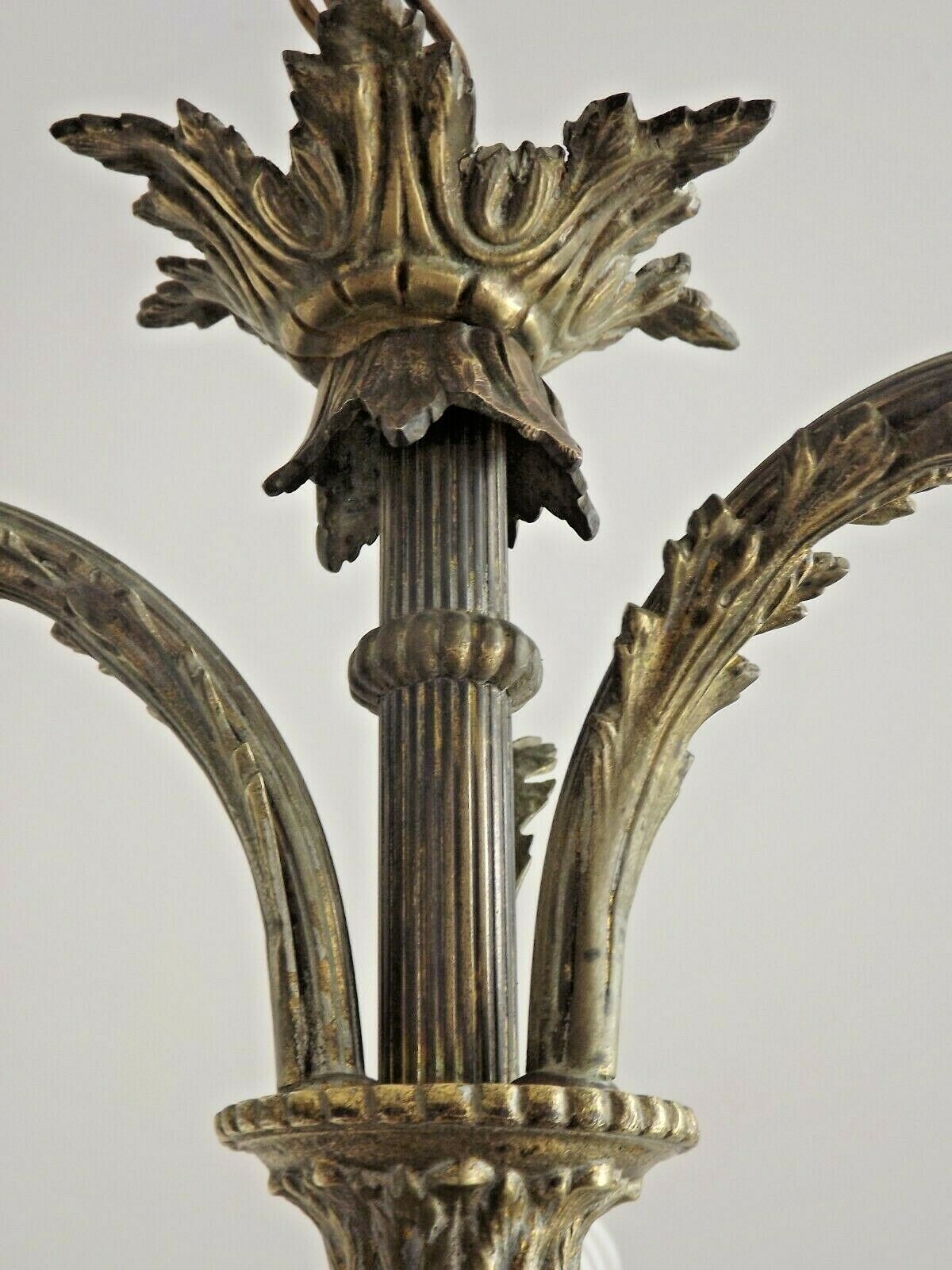 French antique bronze 3 light semi flush chandelier opaque patterned shades