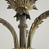 French antique bronze 3 light semi flush chandelier opaque patterned shades