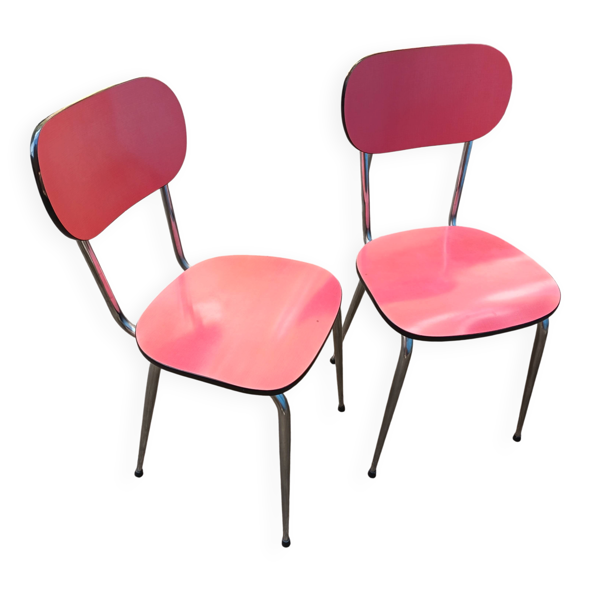 2 chaises en formica rouge années 70