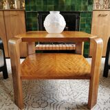 Square art deco coffee table in light wood