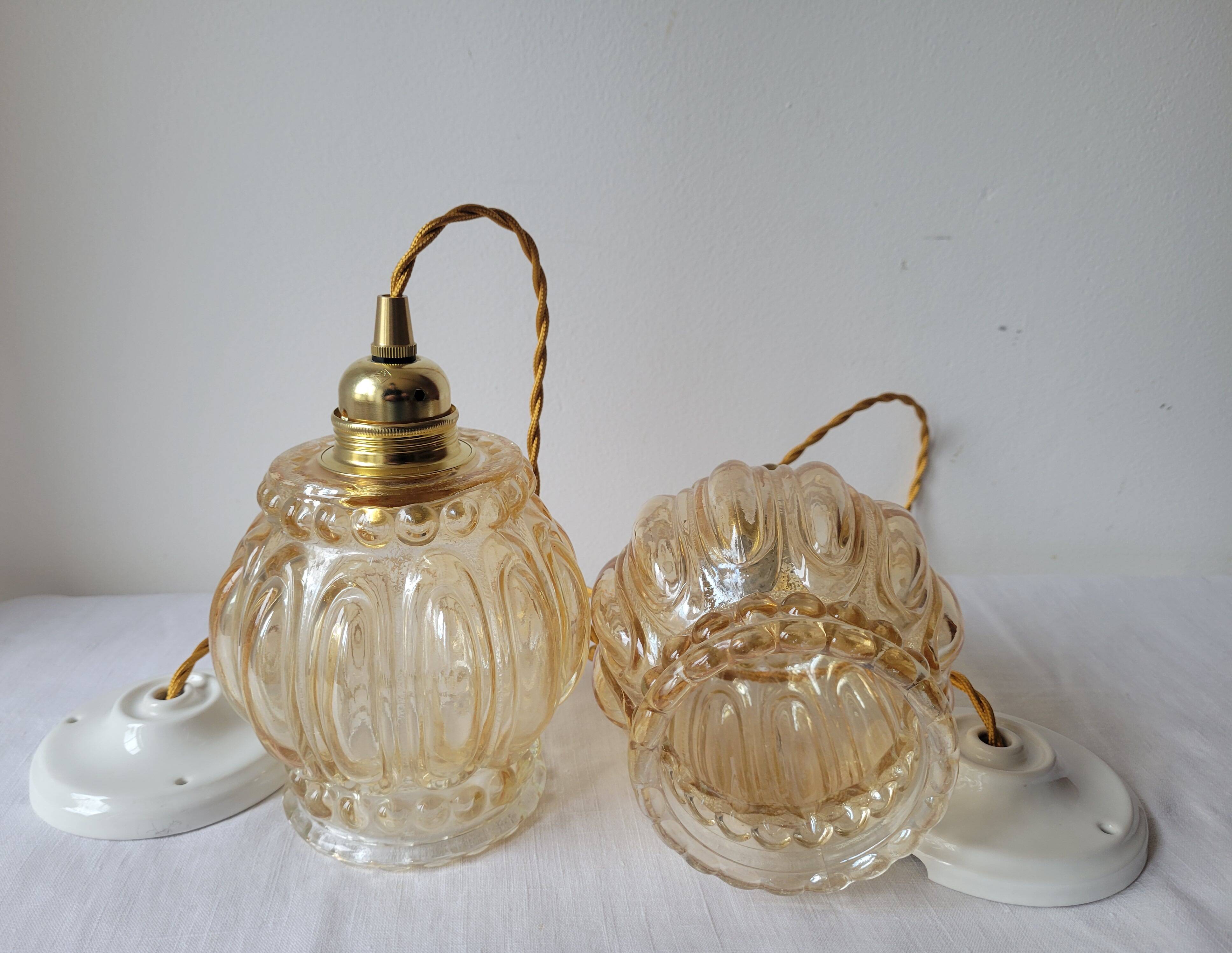 Duo of molded glass pendant lights