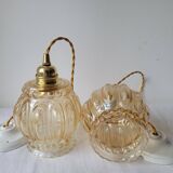 Duo of molded glass pendant lights