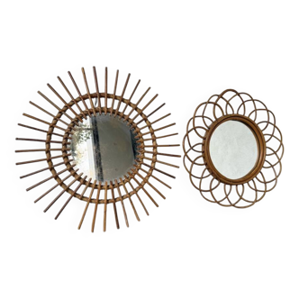 Pair of rattan mirrors from the 60s