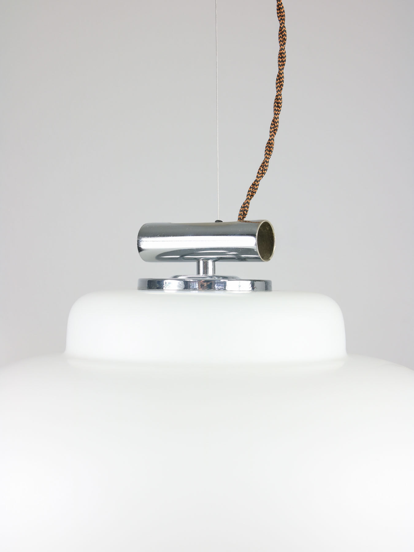 Suspension Vintage Chrome & Opaline, années 1980