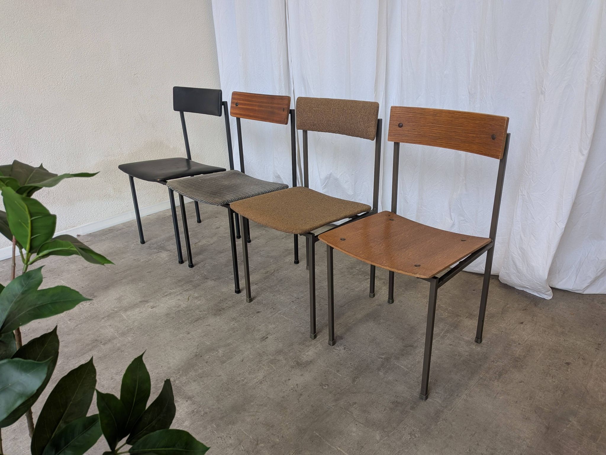 Set of 4 - Mix & Match Vintage Industrial Dining Chairs - 1970s Stol Kamnik