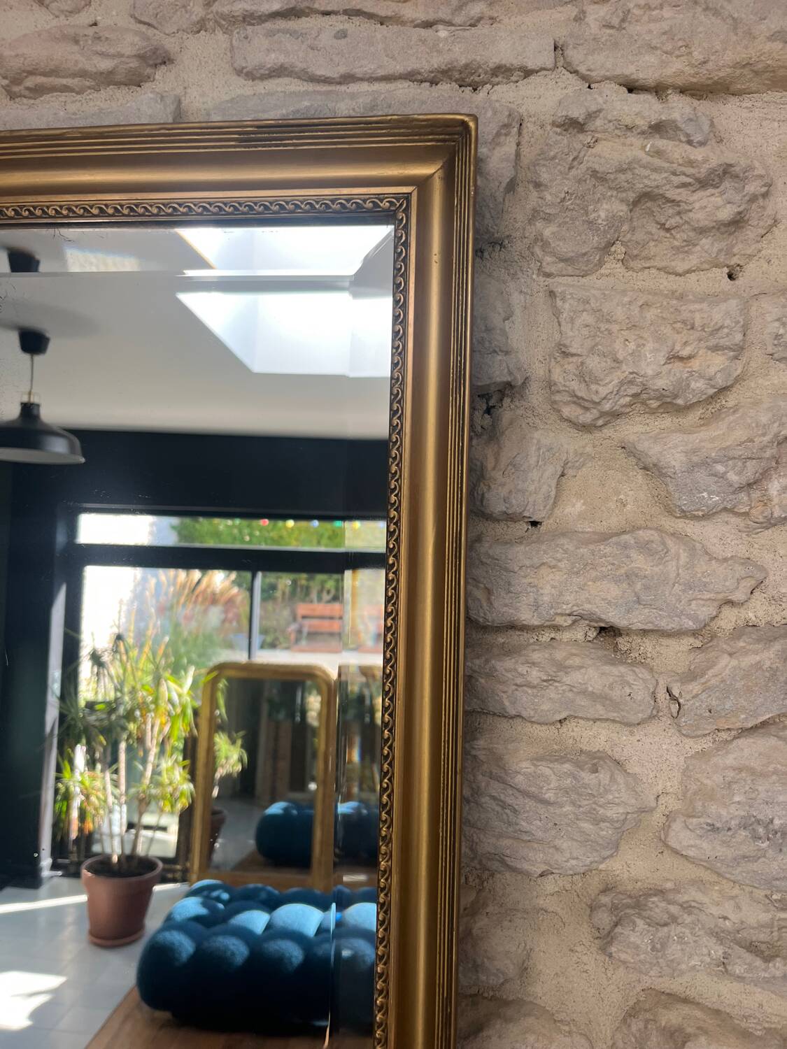 Mirror 228/47cm from the early 20th century, beveled glass.