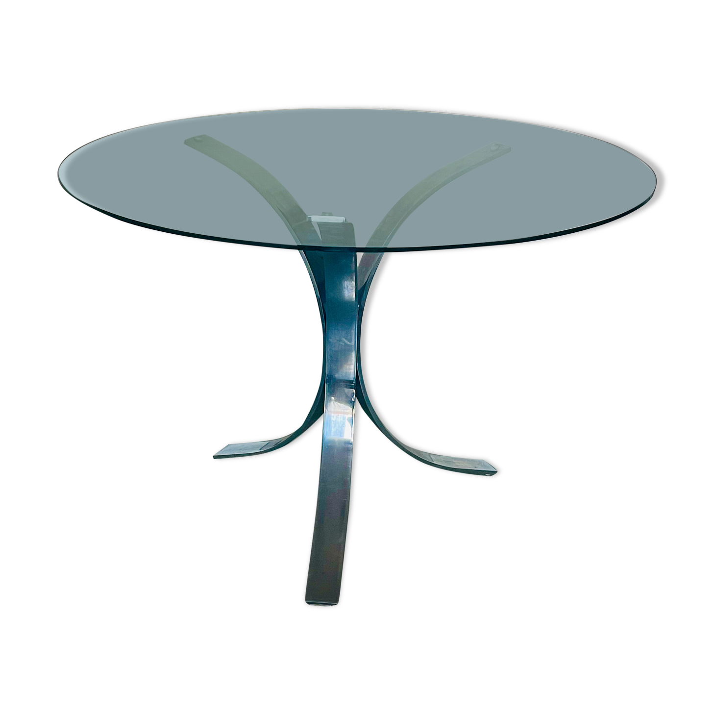 Dining table glass and chrome vintage 1970s