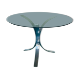 Dining table glass and chrome vintage 1970s