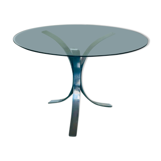 Dining table glass and chrome vintage 1970s