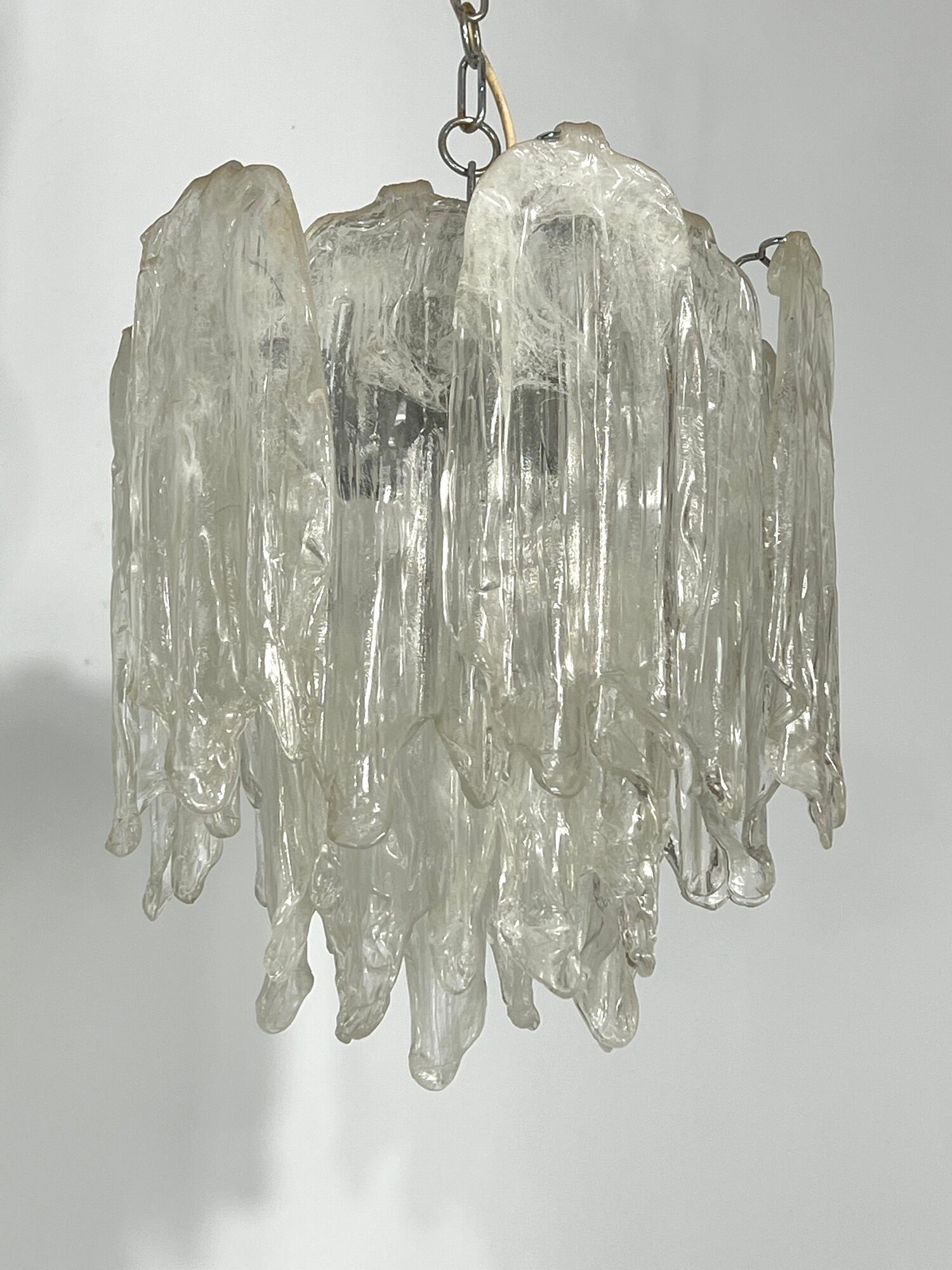 Mazzega Ice glass, pair of vintage murano chandeliers from 70s