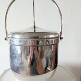 Sheffield Silver Ice Bucket in silver metal with hinged lid