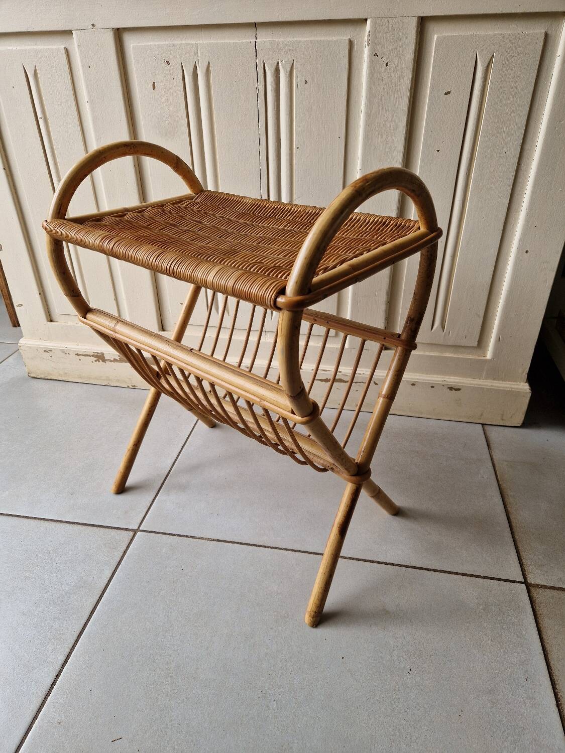 Vintage rattan magazine rack