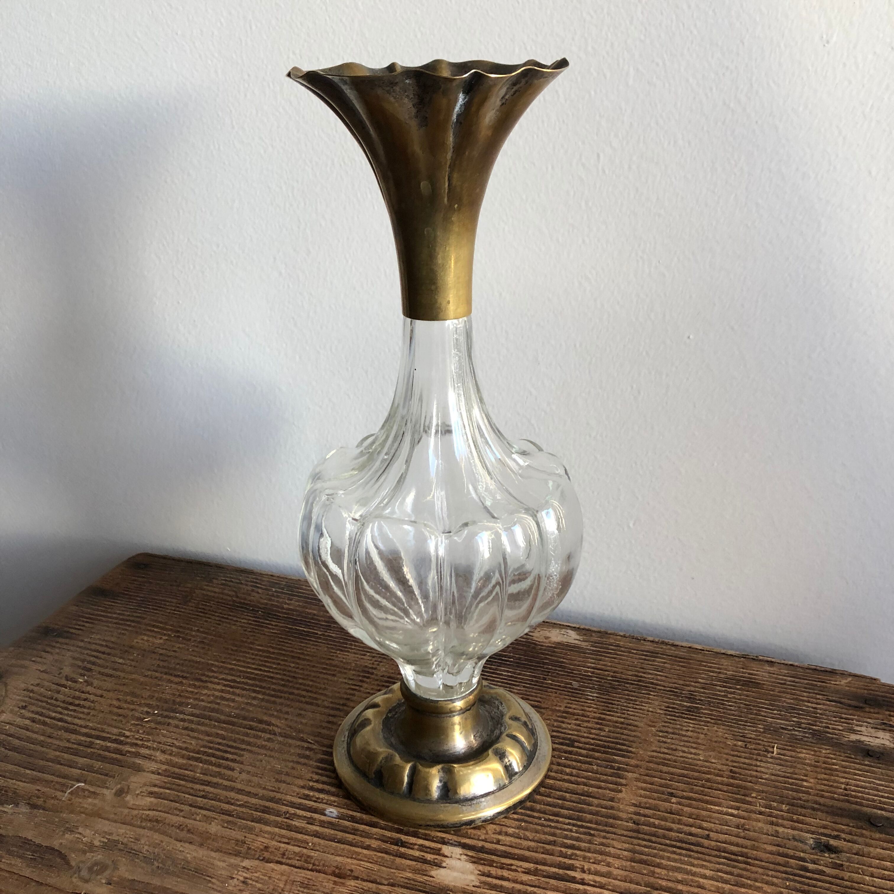 Glass and brass vase