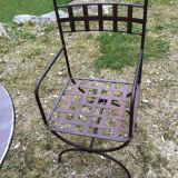 Ensemble table & 6 chaises en fer forgé, 6 coussins