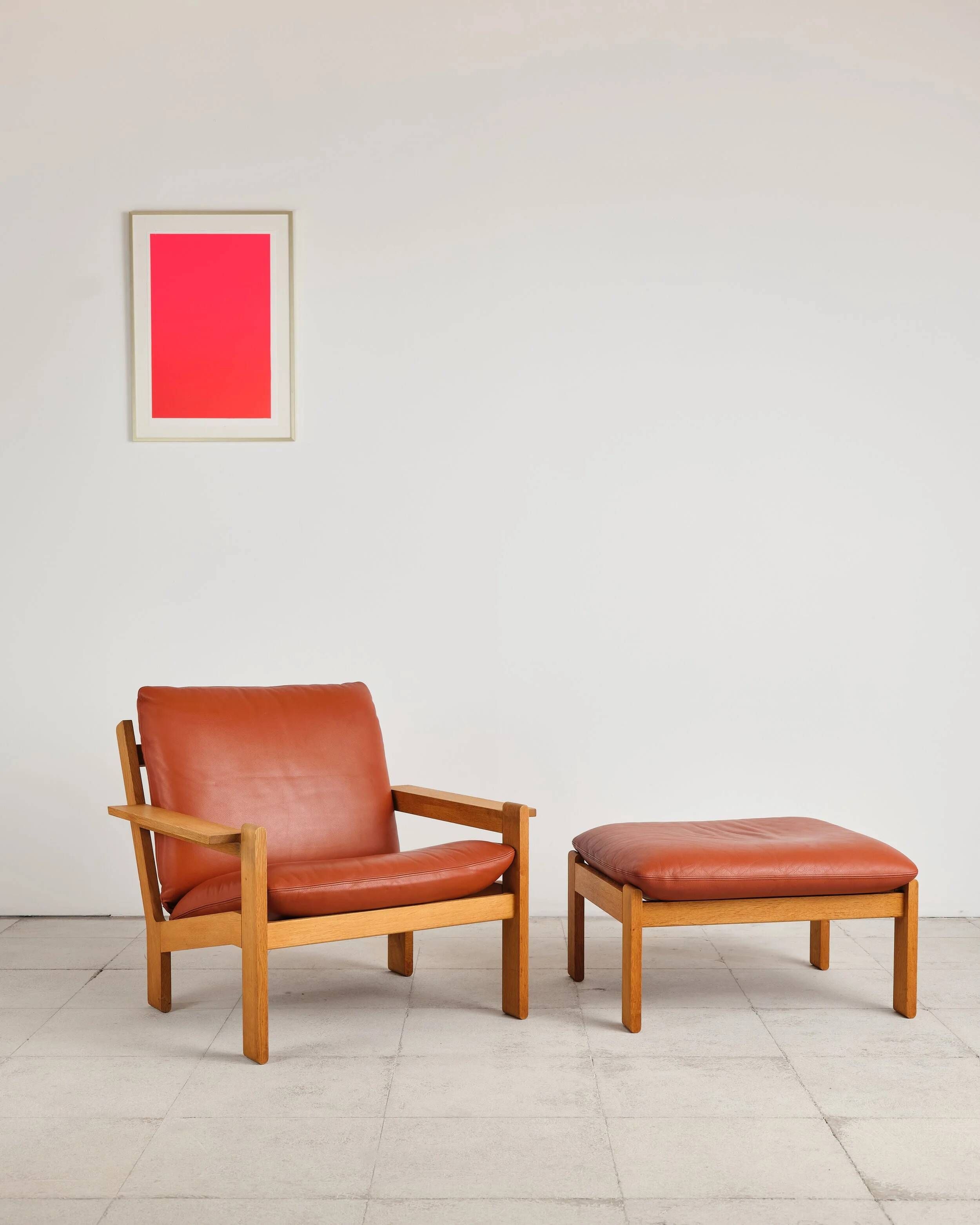 Brutalist armchair and ottoman by Tage Poulsen, Denmark, 1970s.