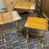 Set of 3 English nesting tables in yew - 1950s