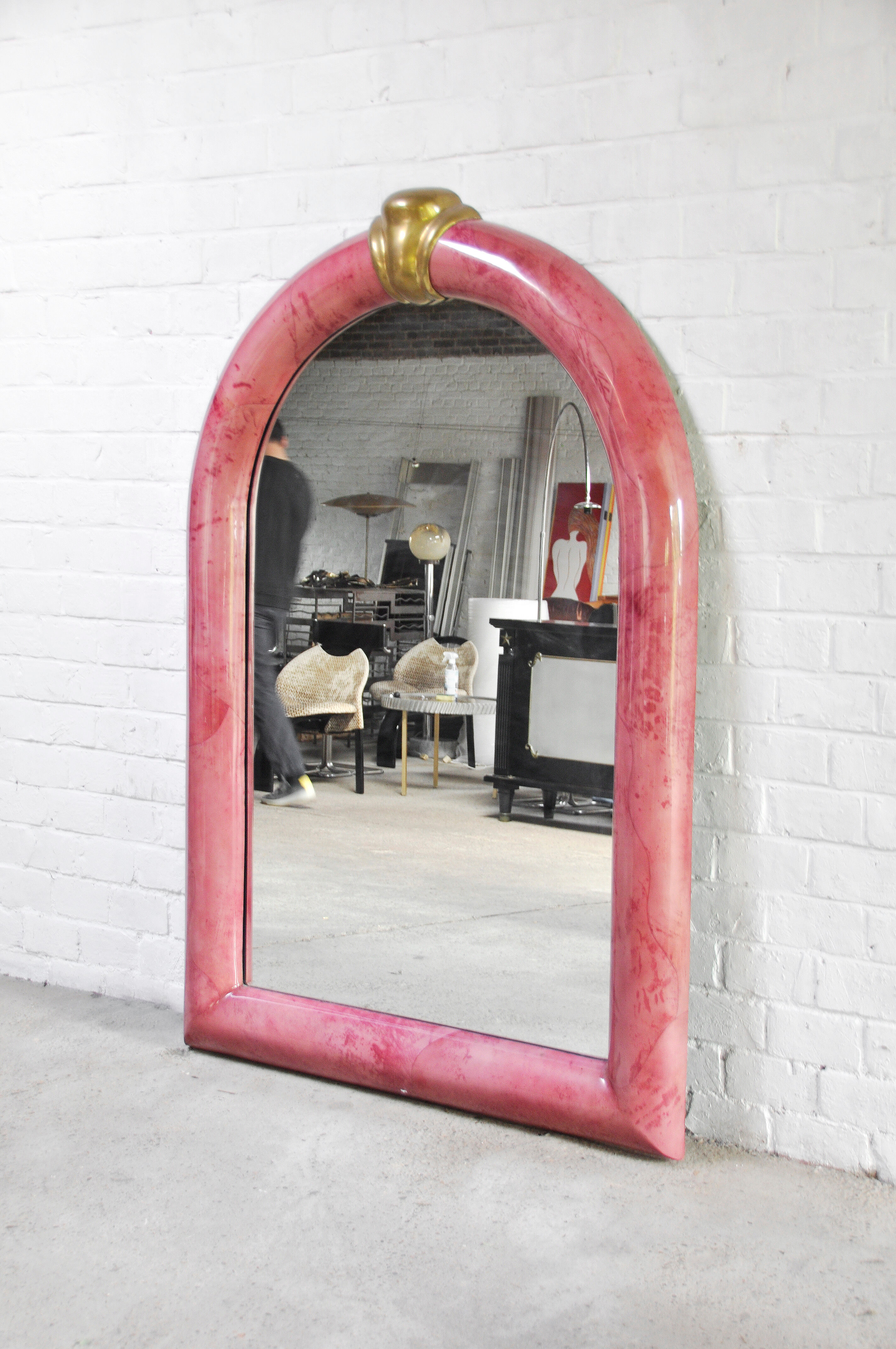 Pink Lacquered Goatskin Mirror by Karl Springer, 1970s