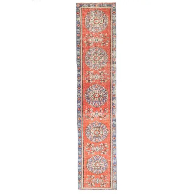 Vintage Turkish handmade wool cotton red runner 65x315