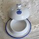 Small vintage white earthenware butter bell – Blue apple motif