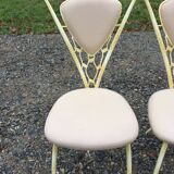 4 vintage chairs in tubular metal lacquered white yellow.