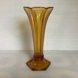 Old vase shaped flower molded glass yellow art deco