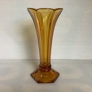 Old flower-shaped vase, moulded yellow glass, Art Deco.