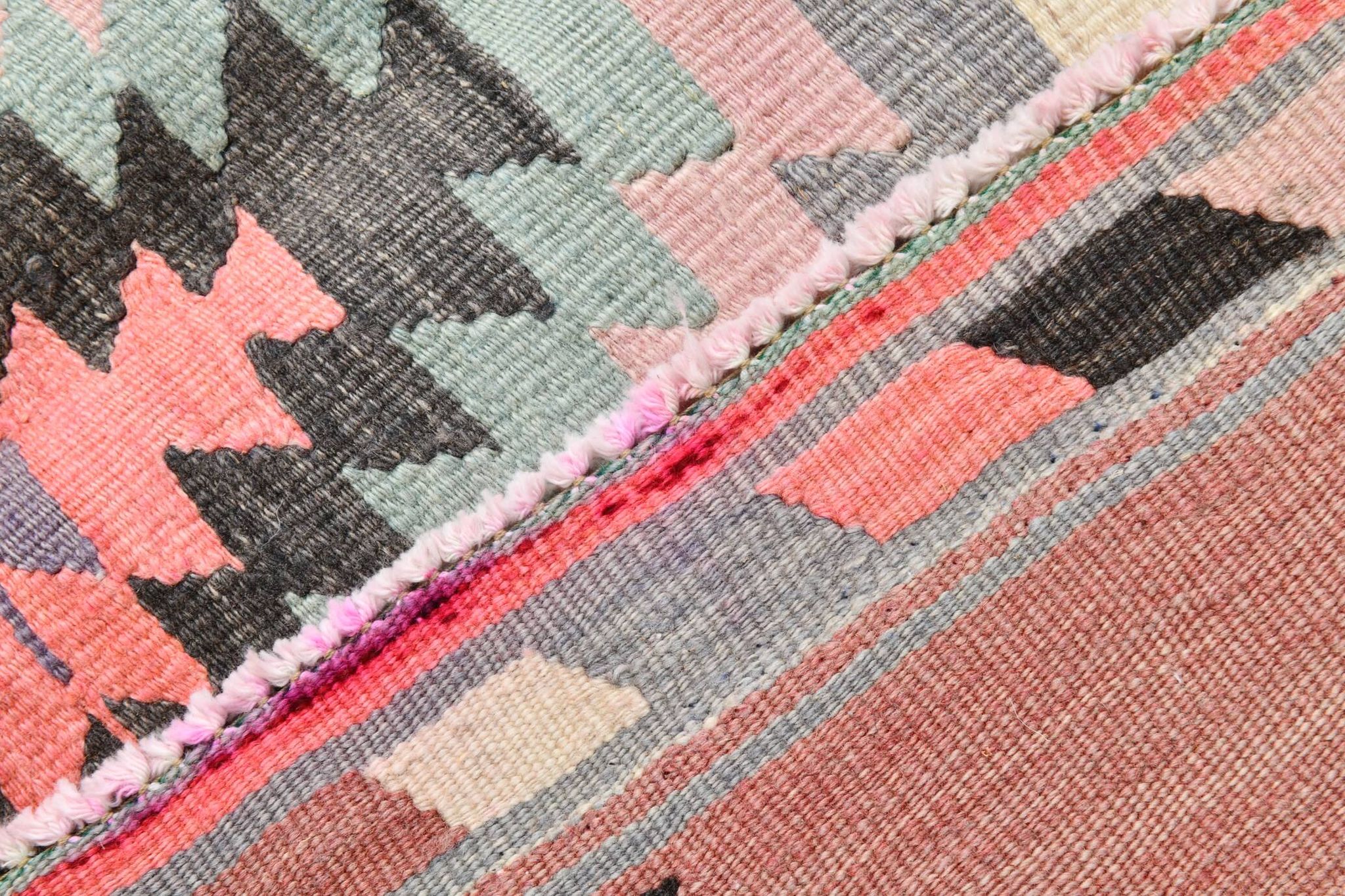 5x8 Red & Pink Handmade Geometric Kilim Area Rug, 160x238Cm