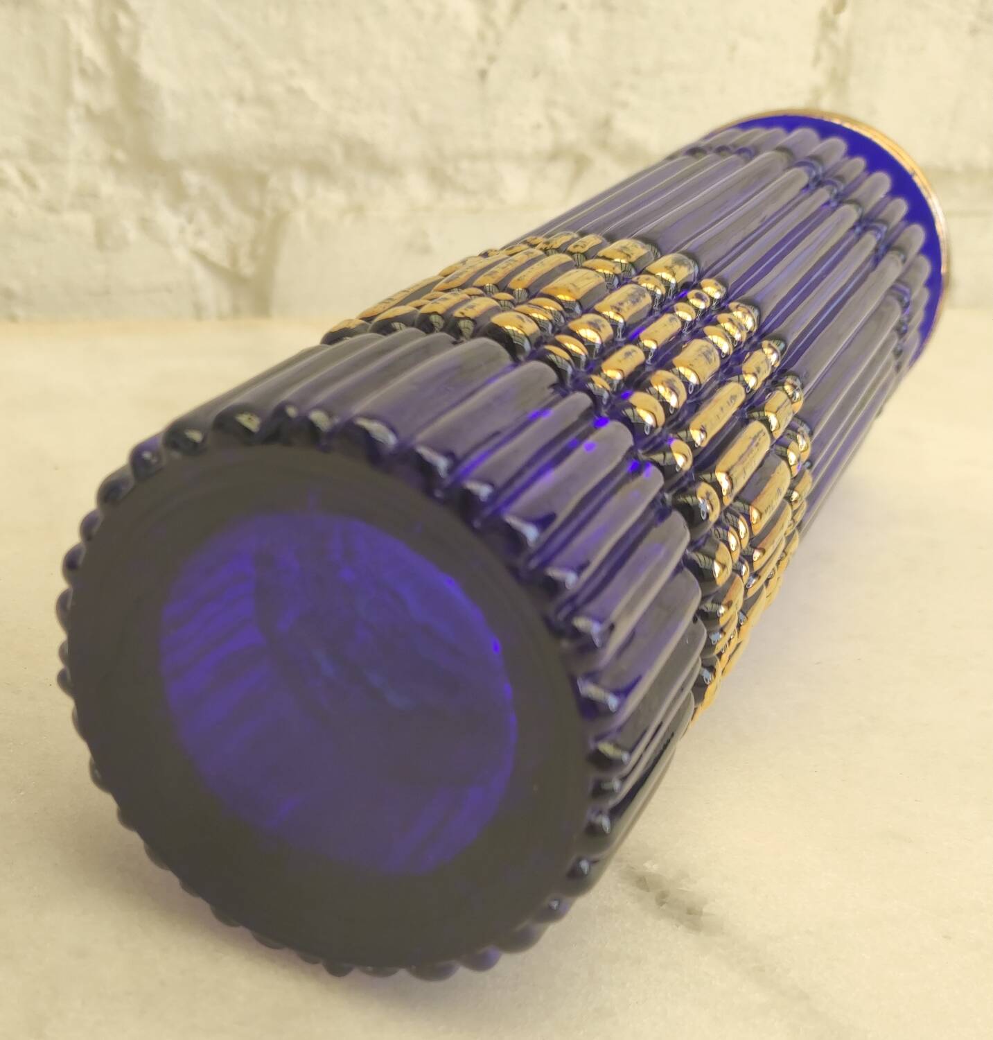 Vintage cobalt blue and gold vase - August Walther & Söhne 1950