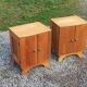 Pair of vintage bedside tables in blond and gilded oak from the 50s