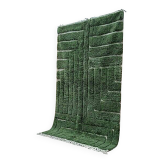 Traditional pure wool green beni ourain rug size 150x250 cm