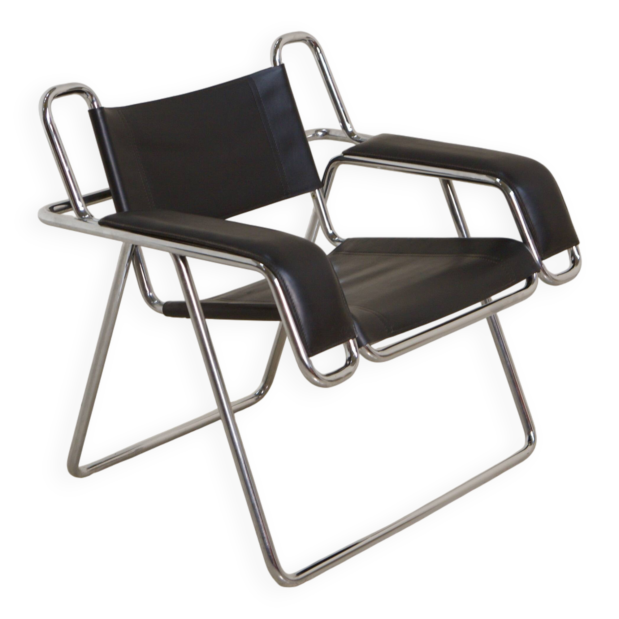Metal and black leather armchair by Gastone Rinaldi for Thema 80's