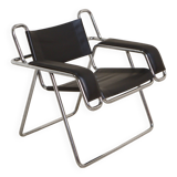 Metal and black leather armchair by Gastone Rinaldi for Thema 80's