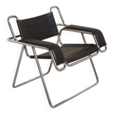 Fauteuil en métal et cuir noir par Gastone Rinaldi pour Thema 80's