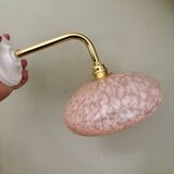 Elbow wall light, vintage glass lampshade from Clichy in pink.