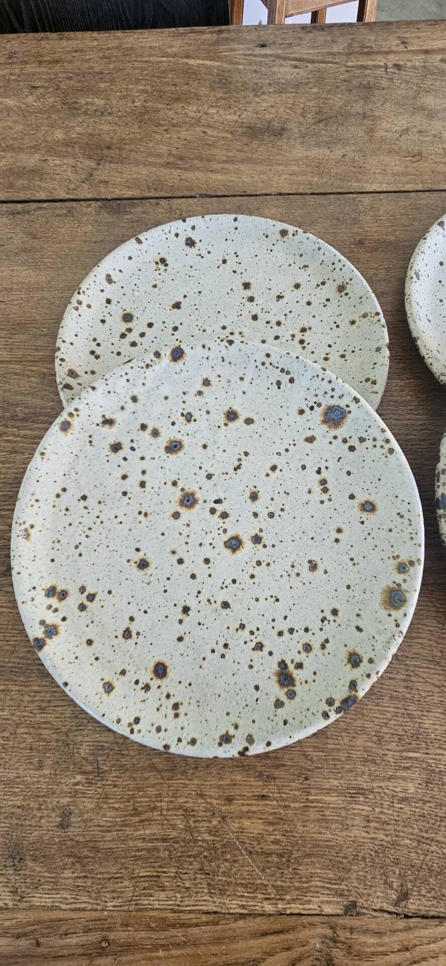 6 plates signed Gustave Tiffoche vintage pyrite glazed stoneware