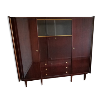 Cabinet 2 doors, drawers, varnished mahogany desk