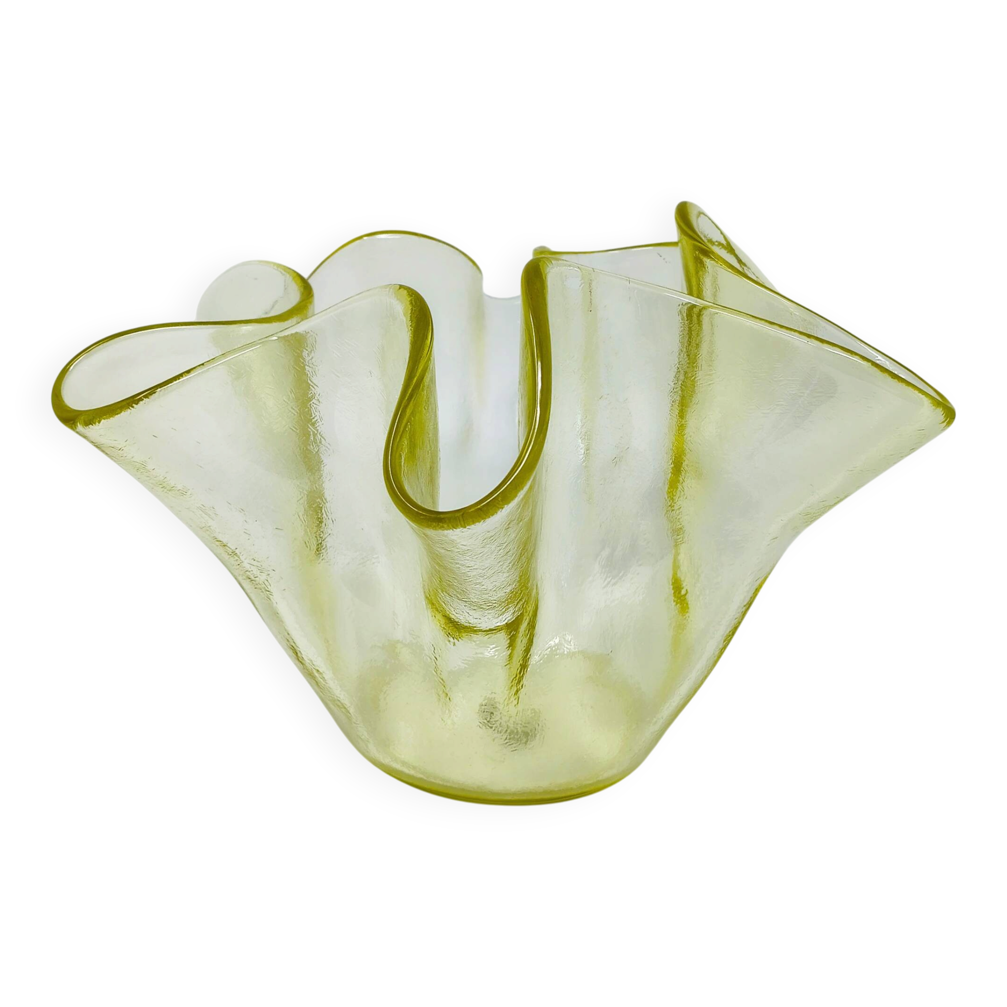 Vase en verre de Murano jaune "Fazzoletto" des années 1970 par Dogi