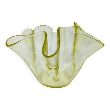 Vase en verre de Murano jaune "Fazzoletto" des années 1970 par Dogi