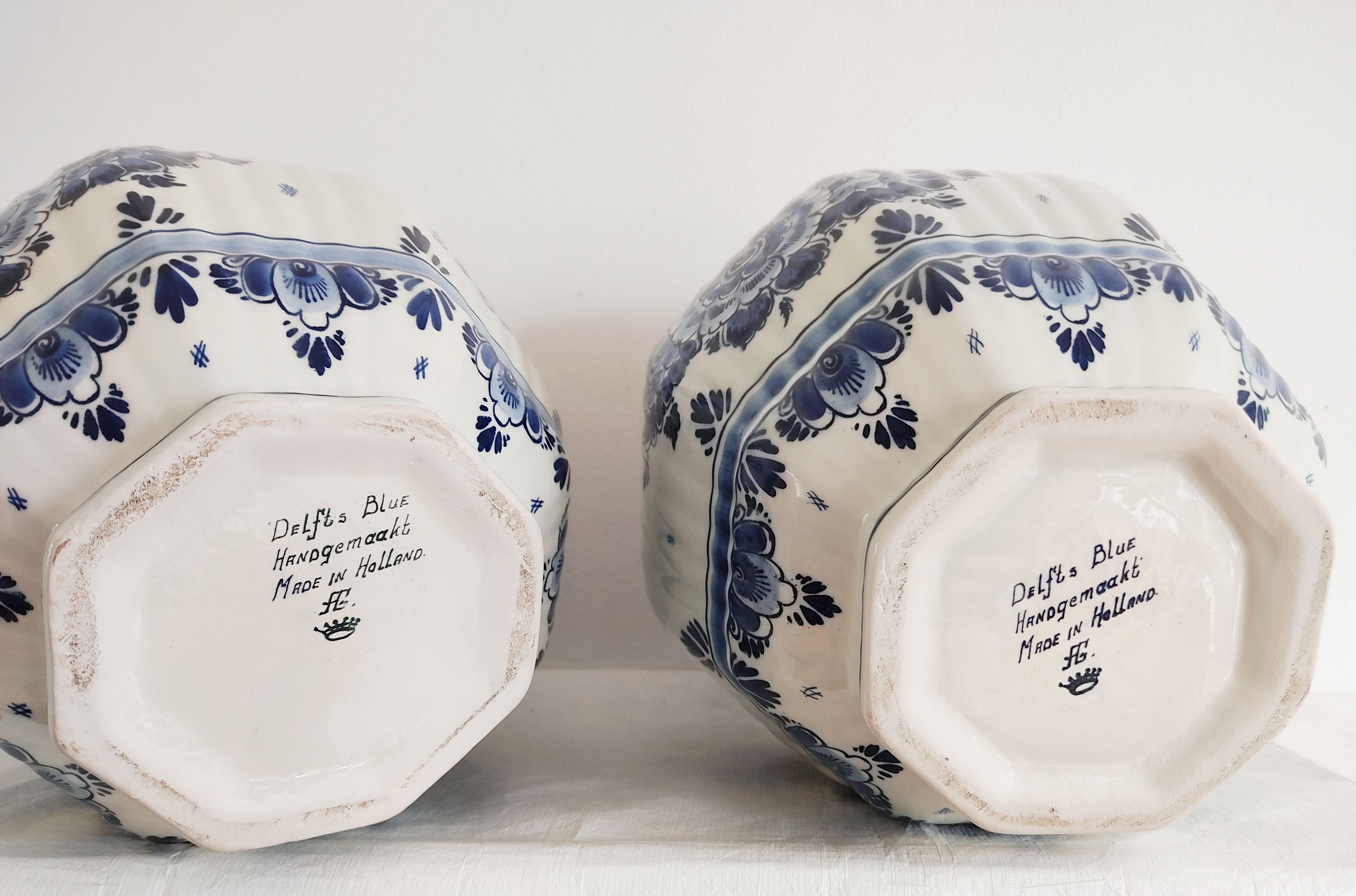 Pair of flowery Delft vases