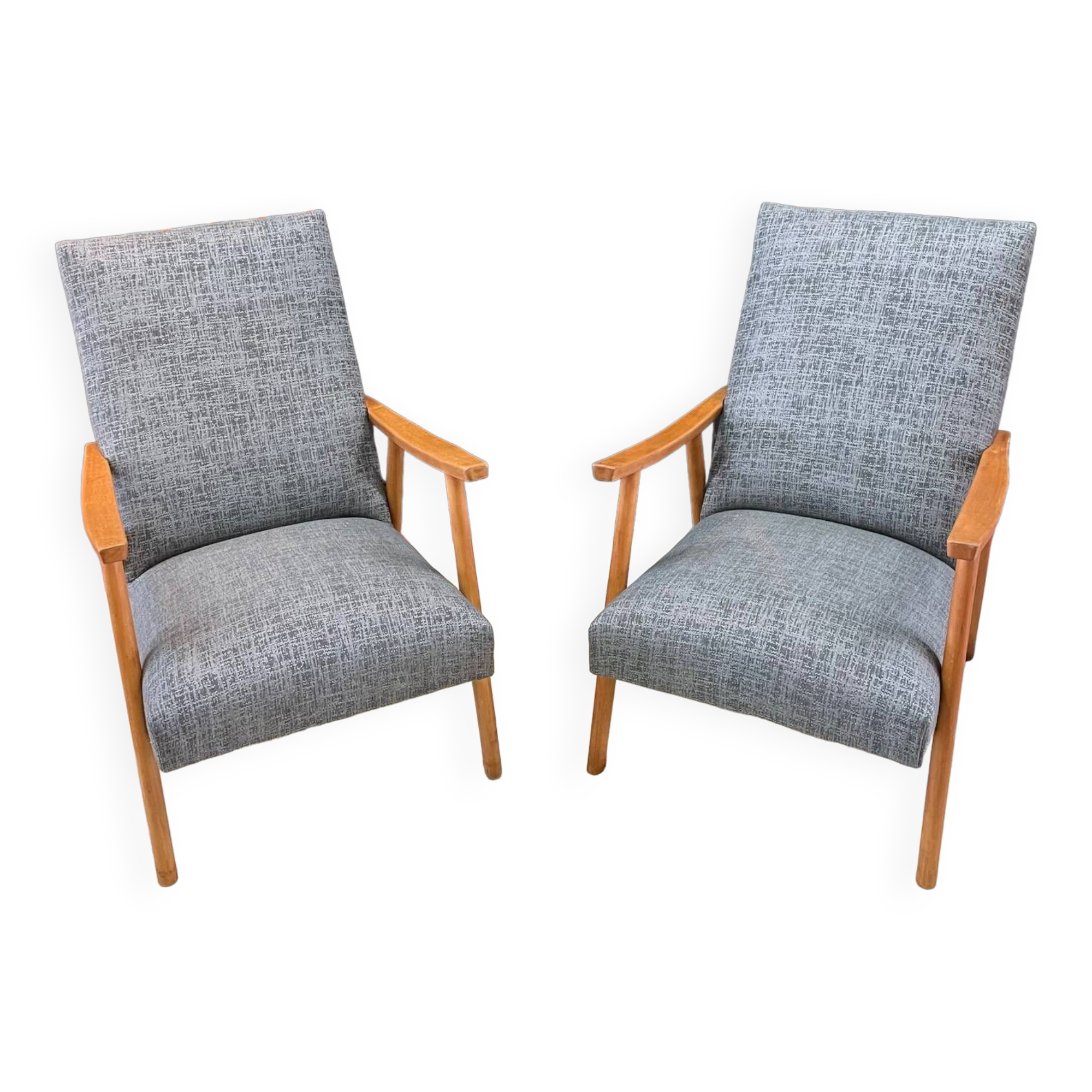 Paire de faiteuils vintage gris chiné
