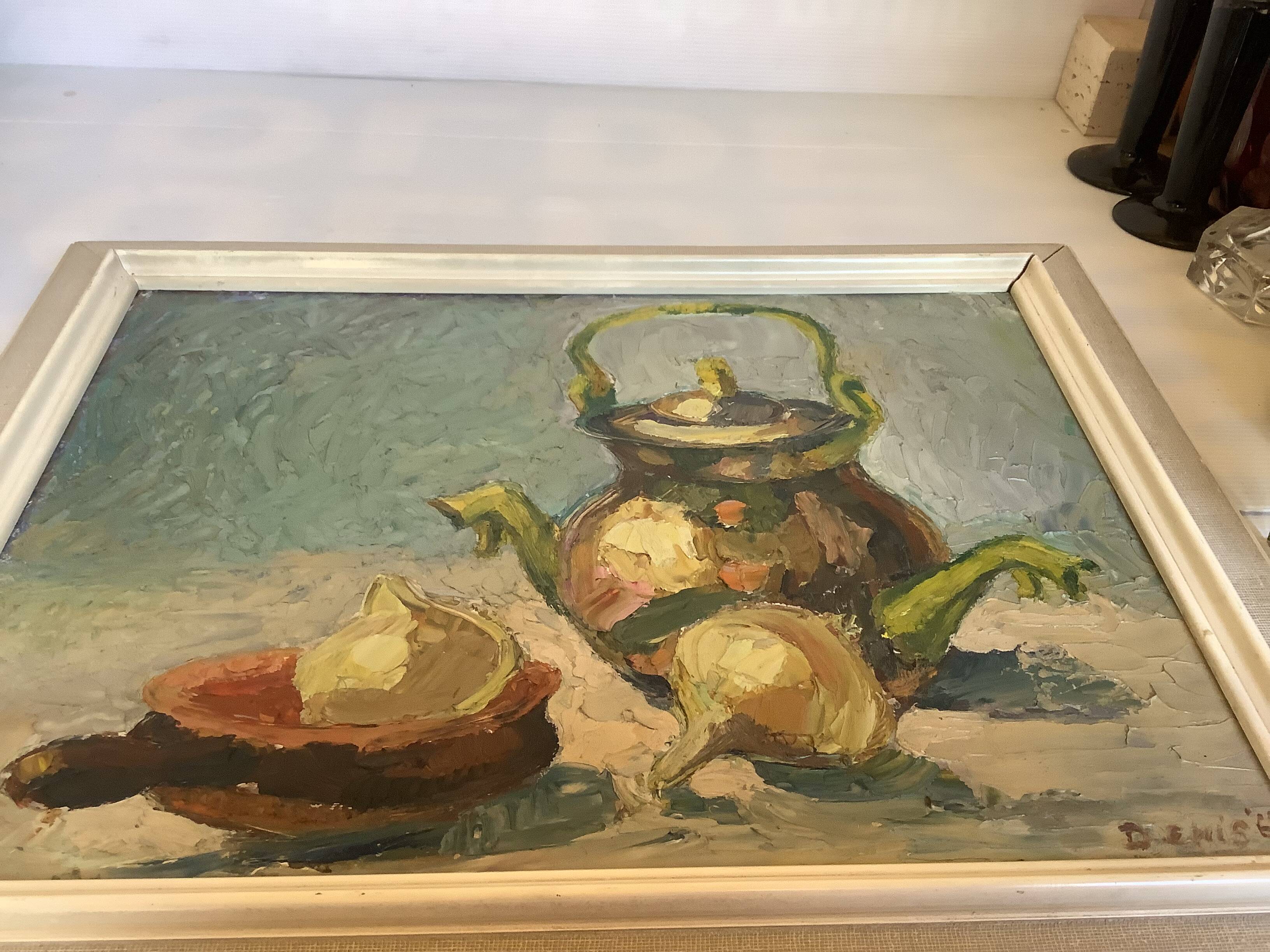 Still life with knife on cardboard signed