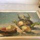 Still life with knife on cardboard signed