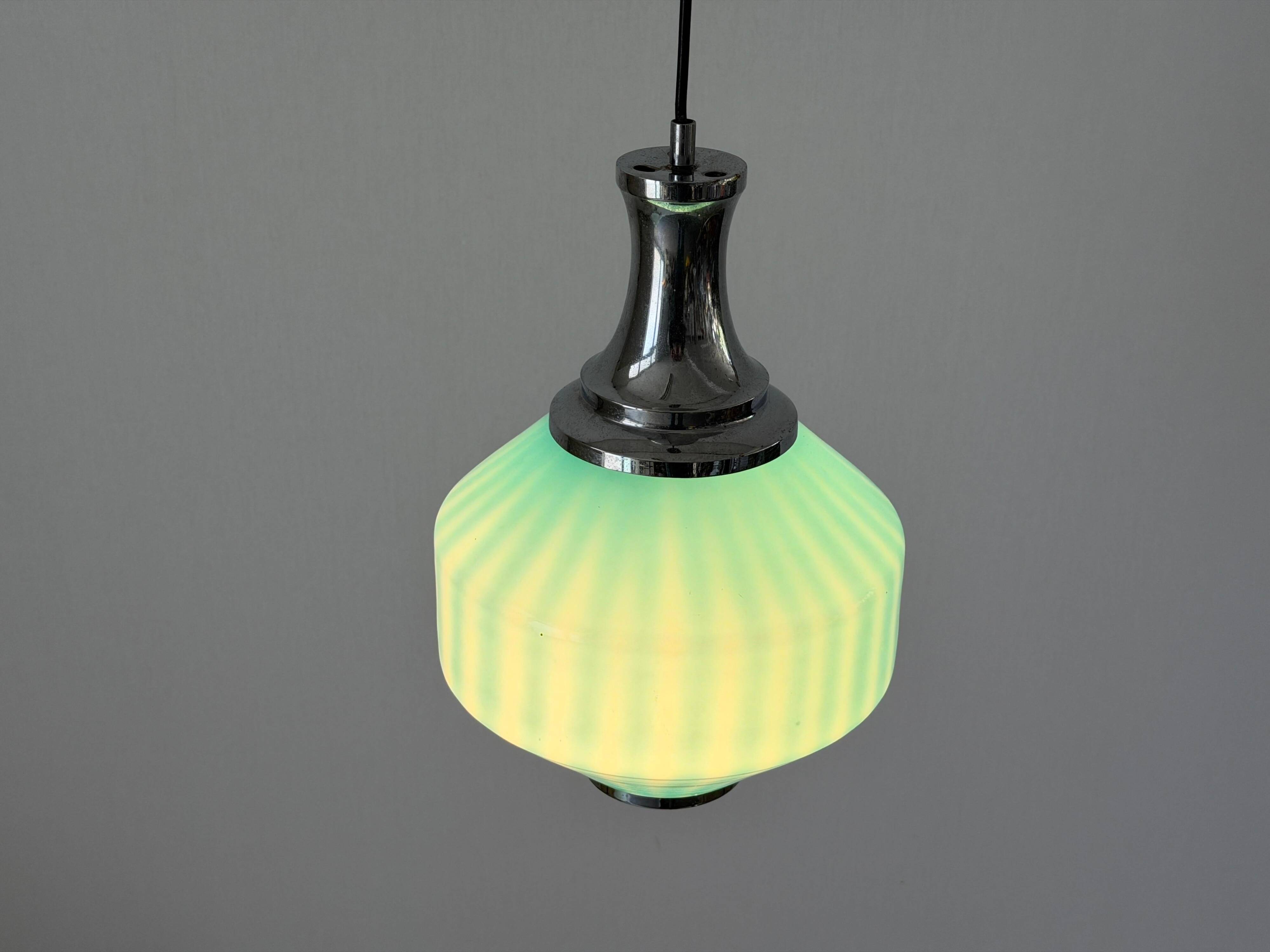 Blue glass ceiling light with a chrome frame, 1960s, Germany.